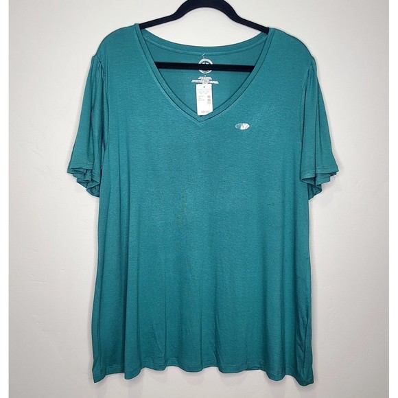 Maurices 24/7 Solid Teal Blue V-Neck Tee Women's Plus Size 1 NWT - Picture 1 of 10